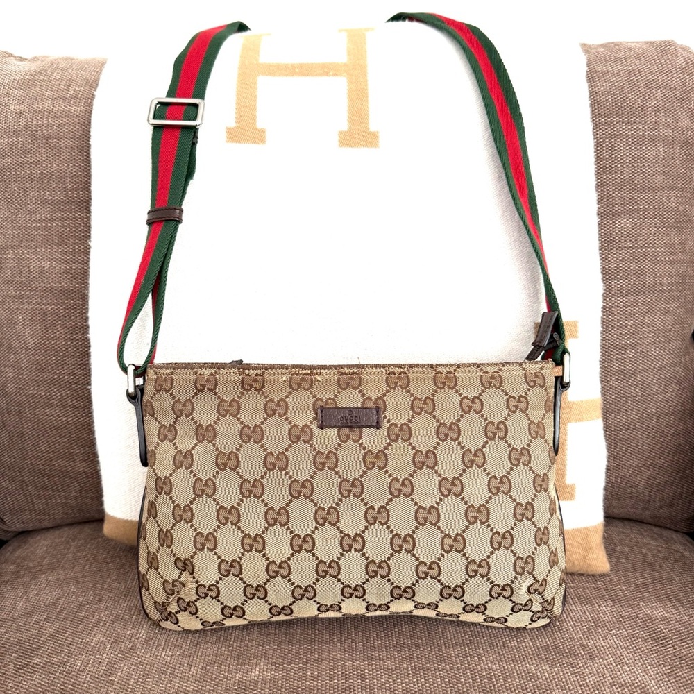 Gucci authentic brown monogram canvas crossbody bag ribbon strap small - Picture 3 of 16
